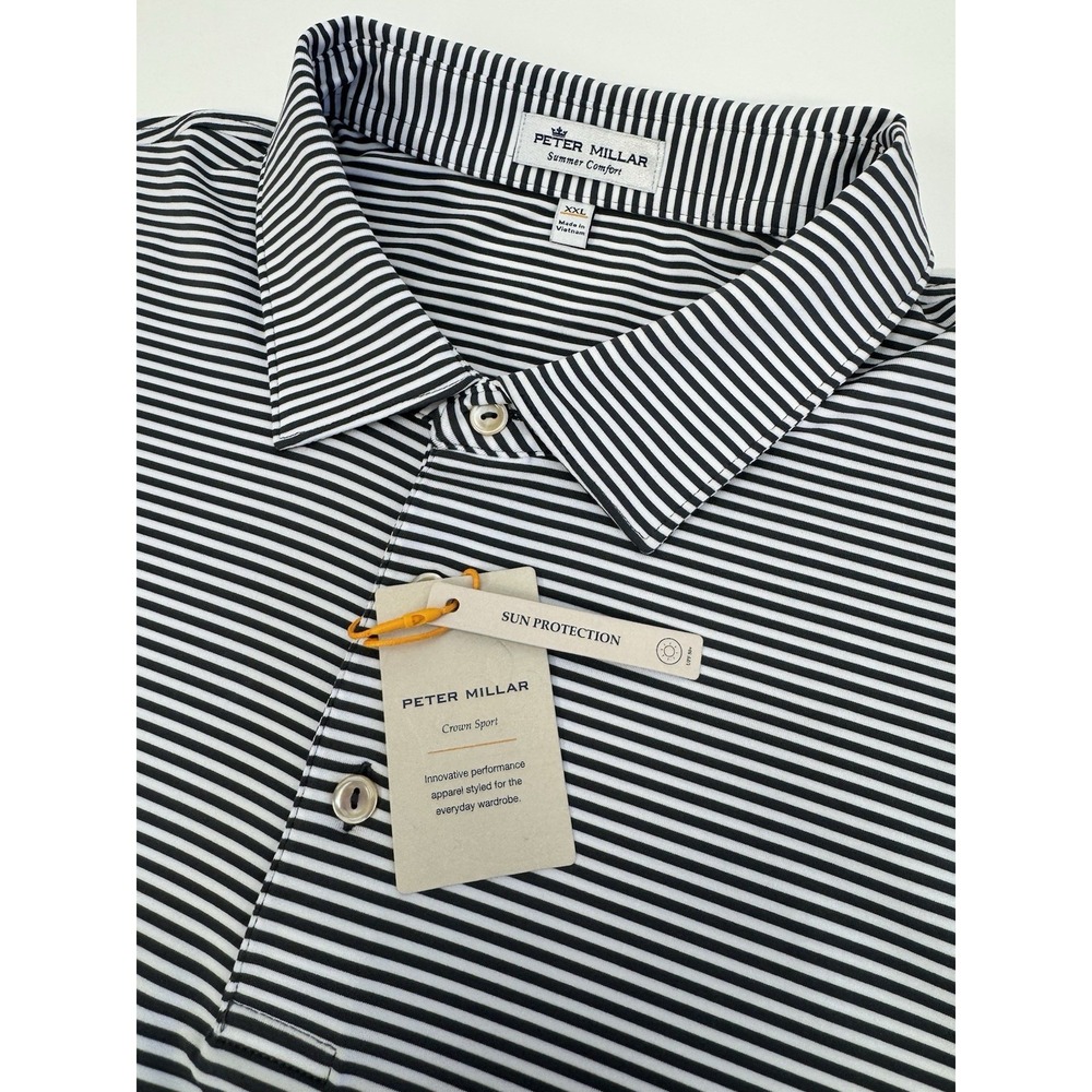 NWT Peter Millar HALES Striped Crown Sport Golf Polo Shirt Gray /‎ White XXL